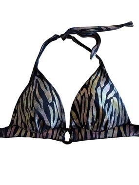 Victoria’s Secret Metallic Zebra Print Bikini Top Halter Triangle Swim